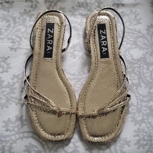 Zara metallic gold flat sandals